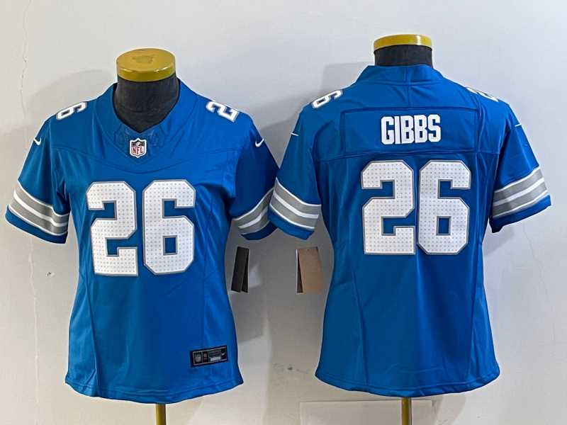 Women%27s Detroit Lions #26 Jahmyr Gibbs Limited Blue 2024 FUSE Vapor Jersey->women nfl jersey->Women Jersey
